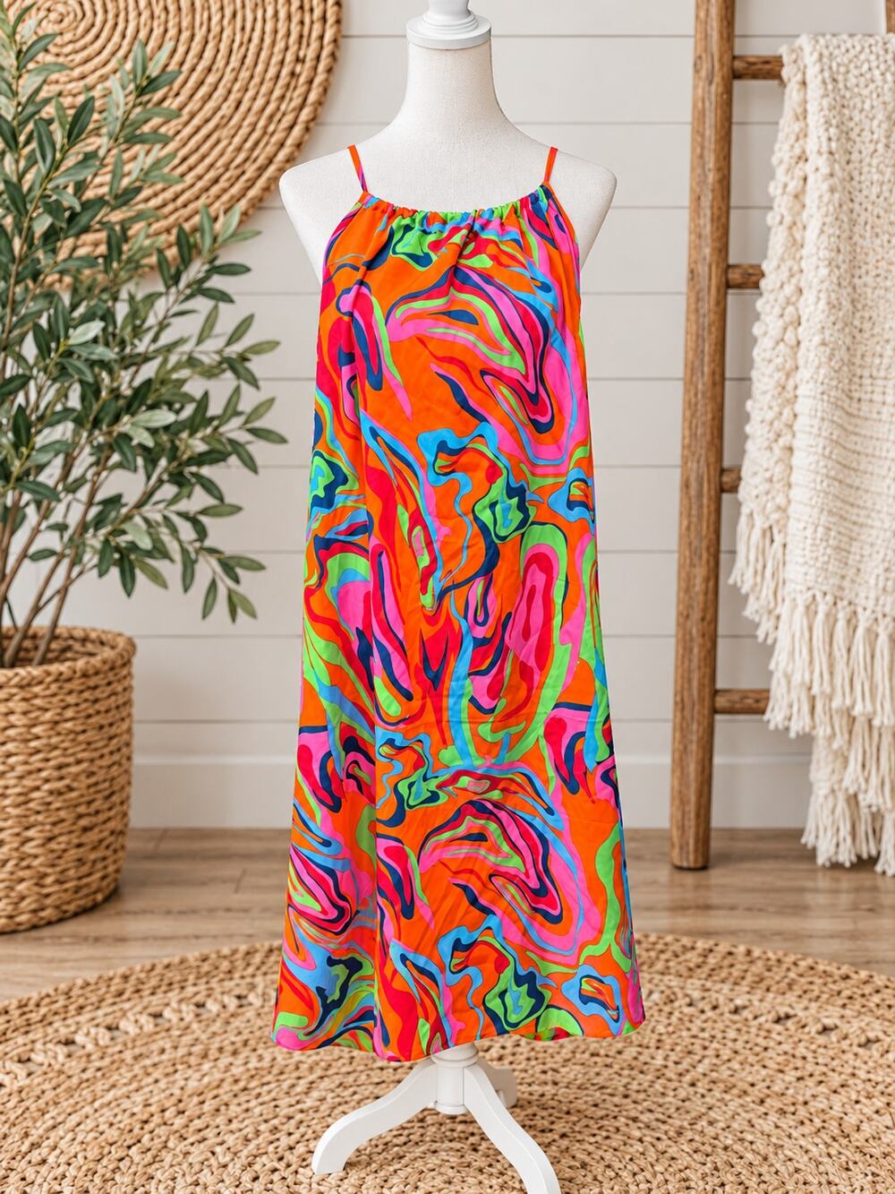 Vibrant Colorful Abstract Swirl Maxi Dress